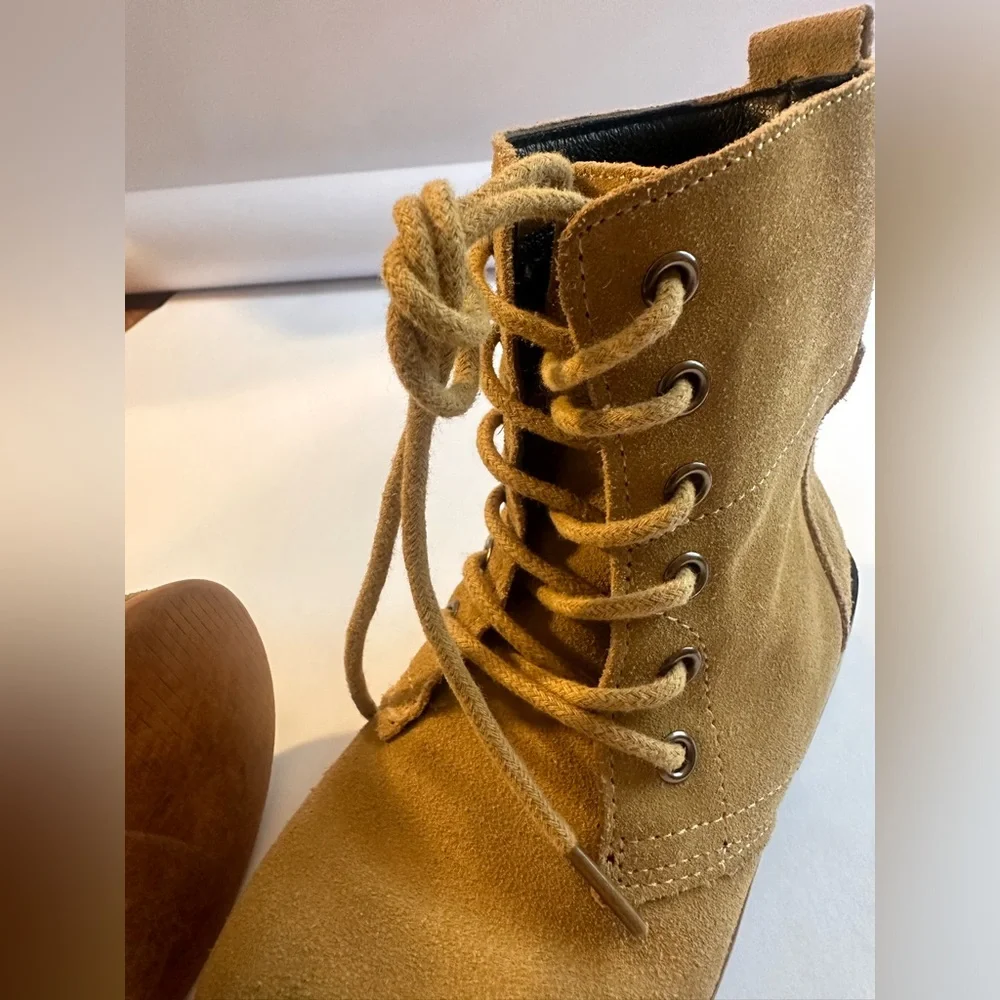 SweetHoney Kids Lace-Up Suede Combat Boots in Tan